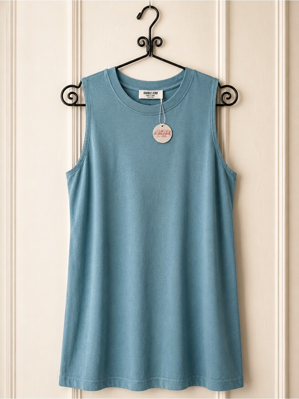 Double Zero Aqua Blue Crewneck Mini Dress with Pockets